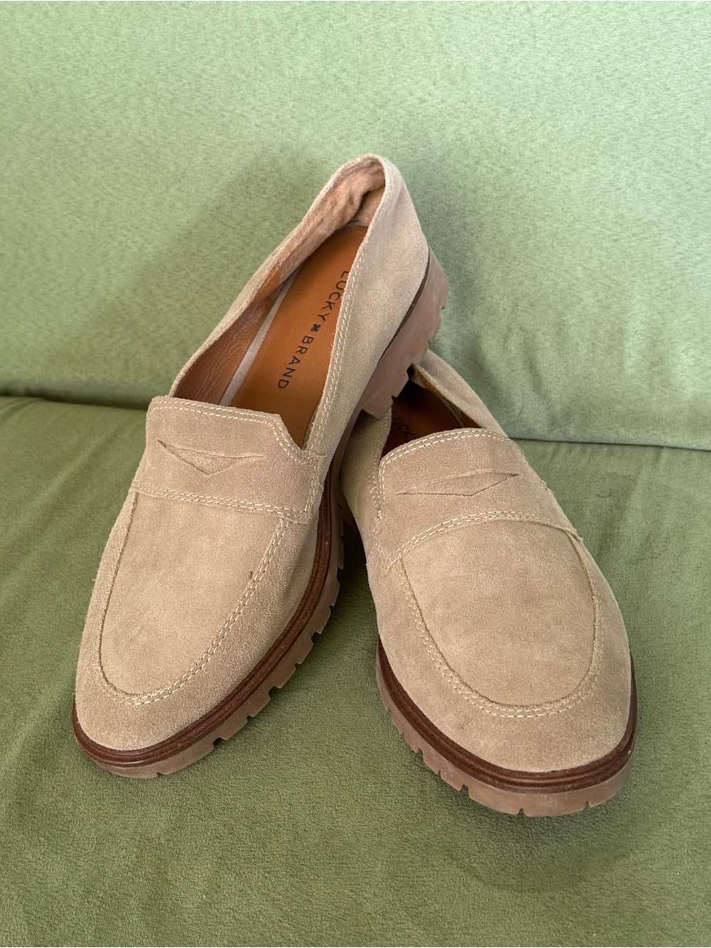 Lucky Brand Women's Suede Penny Loafers in Beige